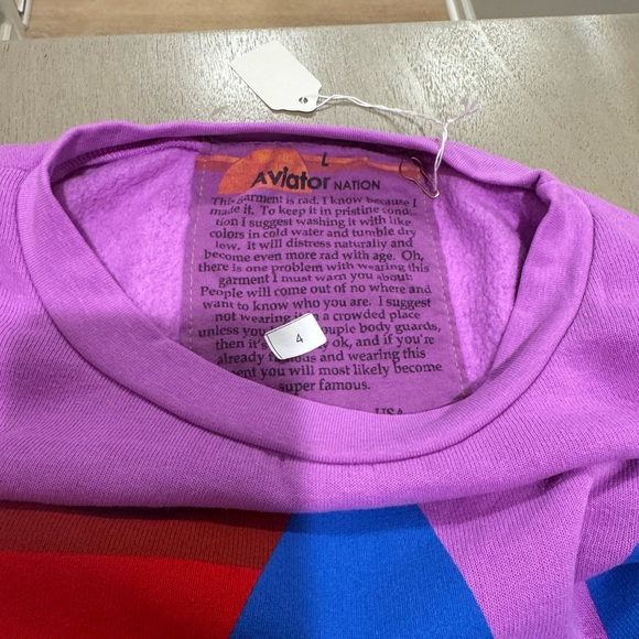 New!!! Aviator Nation Crewneck Sweatshirt Classic Logo Neon Purple Women’s Large - Picture 2 of 7